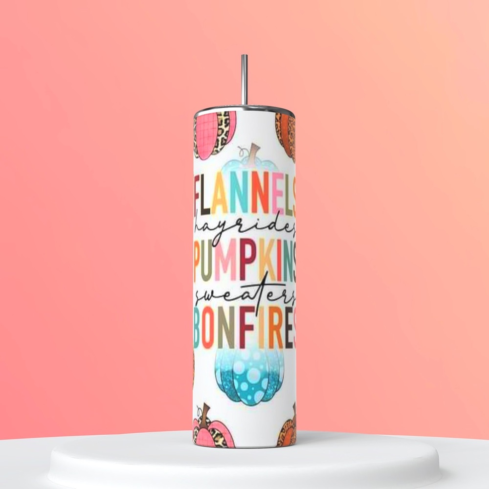 Flannels hayrides pumpkins sweaters bonfires fall tumbler